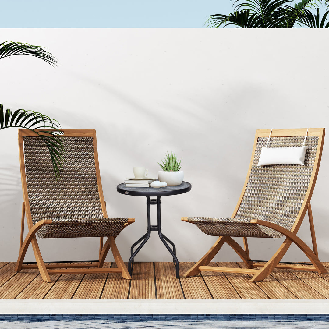 60×70H cm Round Metal Table, Garden Table Tempered Glass-Black