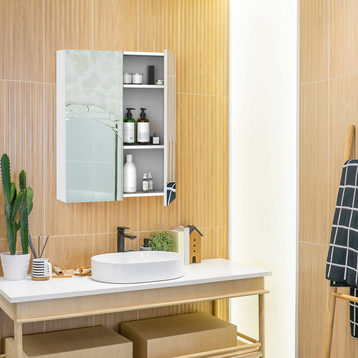 Bathroom Mirror Cabinet Wood Storage Shelf Wall Mount Double Door Cupboard Adjustable 60Wx15Dx75H - White