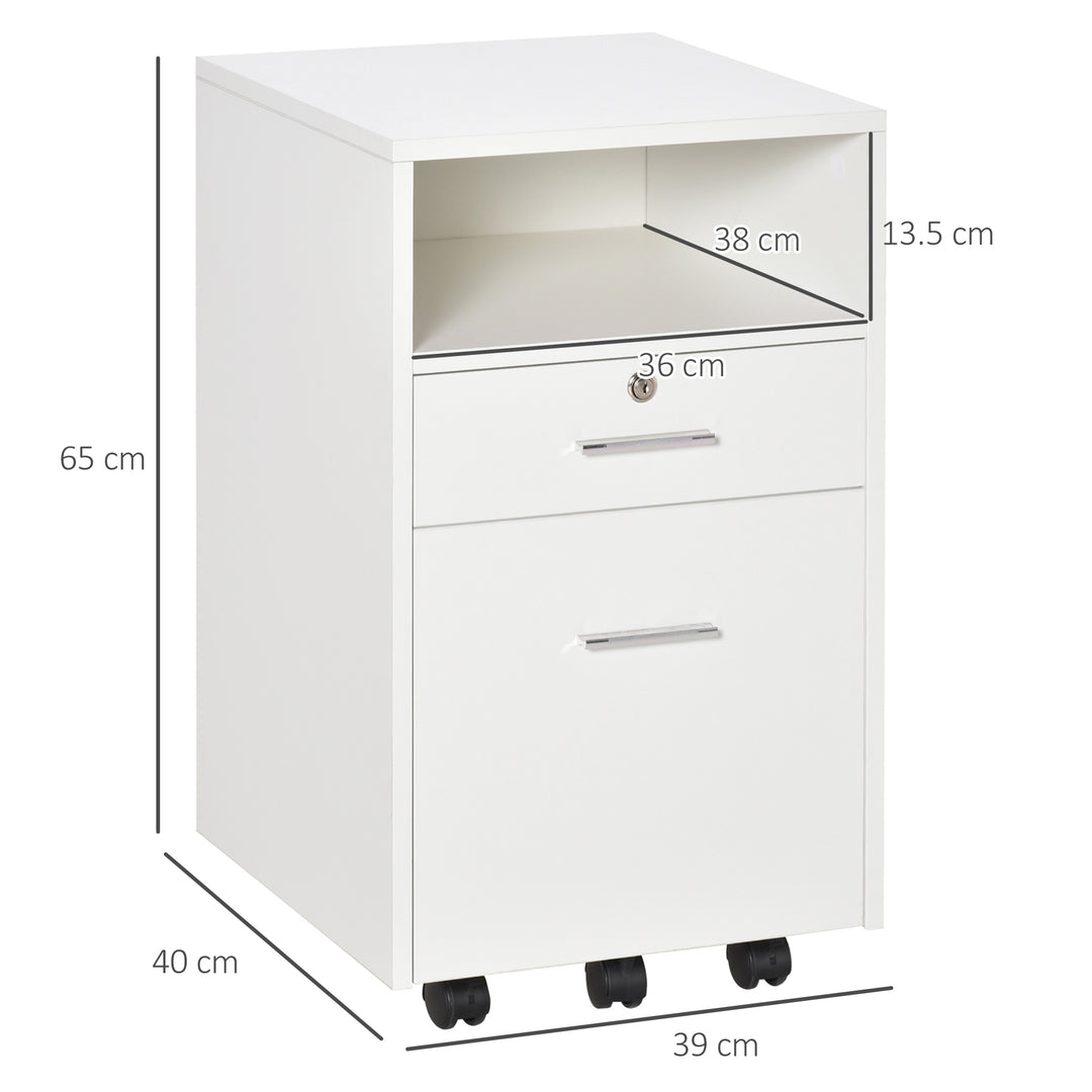 Vinsetto Mobile File Cabinet Lockable Storage Unit Cupboard Home Filing Furniture for Office, Bedroom and Living Room, 39.5x40x60cm, White
