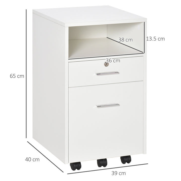 Vinsetto Mobile File Cabinet Lockable Storage Unit Cupboard Home Filing Furniture for Office, Bedroom and Living Room, 39.5x40x60cm, White