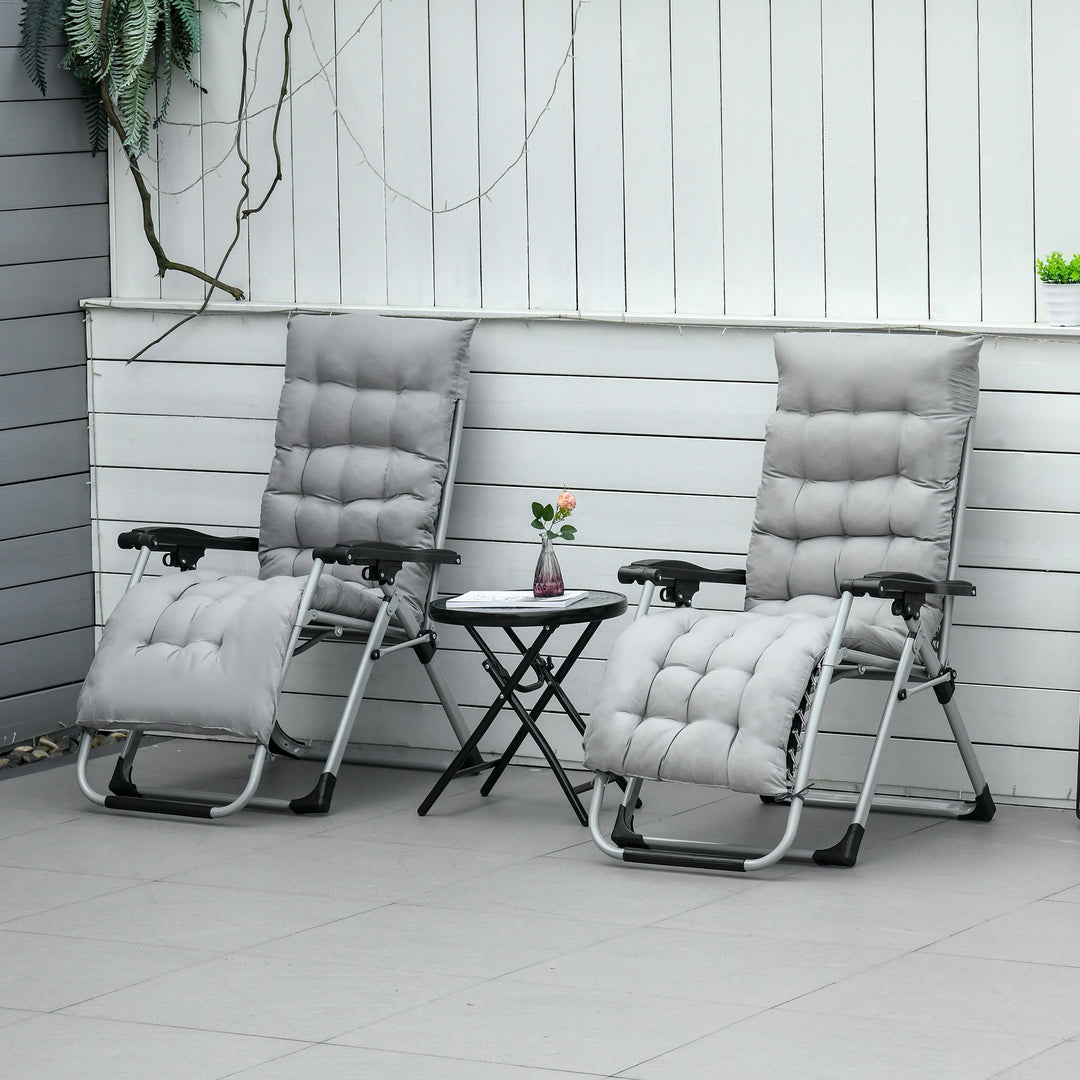 Chair Folding Garden Sun Lounger with Cushion Headrest Light Grey
