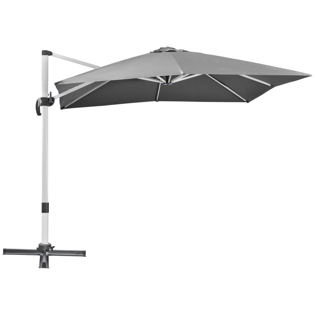 3 x 3(m) Cantilever Parasol, Square Garden Umbrella with Cross Base, Crank Handle, Tilt, 360° Rotation and Aluminium Frame, Grey