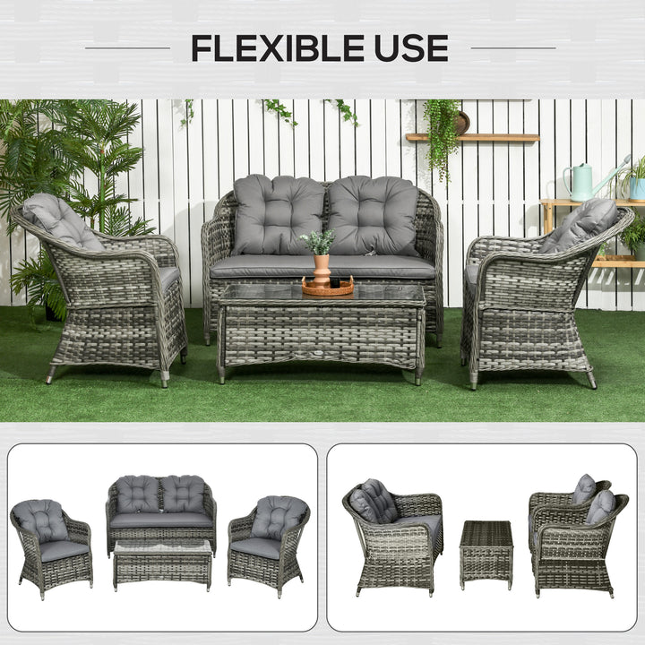 4 Pieces PE Rattan Wicker Sofa Set Outdoor Conservatory Furniture Lawn Patio Coffee Table w/ Cushion - Grey