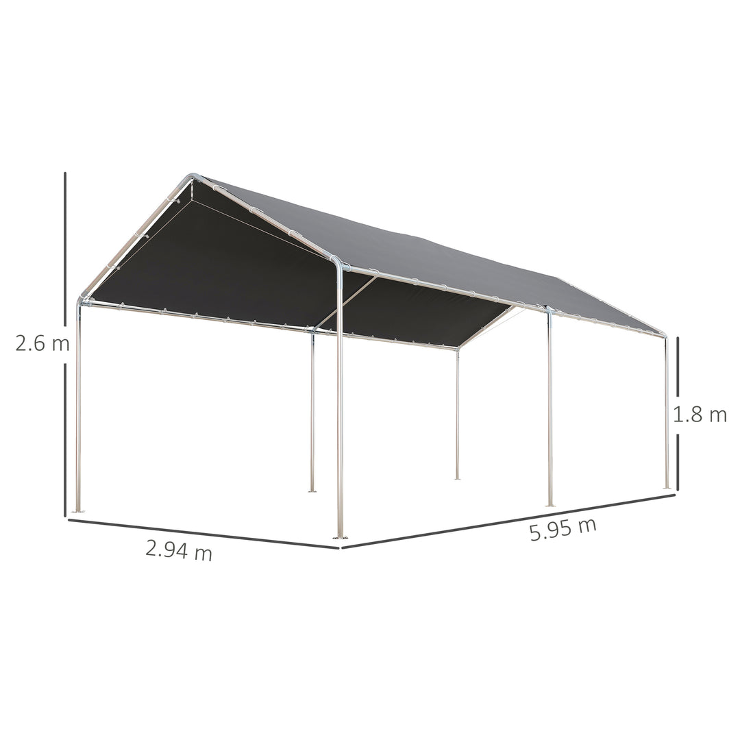 3 x 6m Heavy Duty Carport Garage Car Shelter Galvanized Steel Outdoor Open Canopy Tent Water UV Resistant Waterproof, Grey
