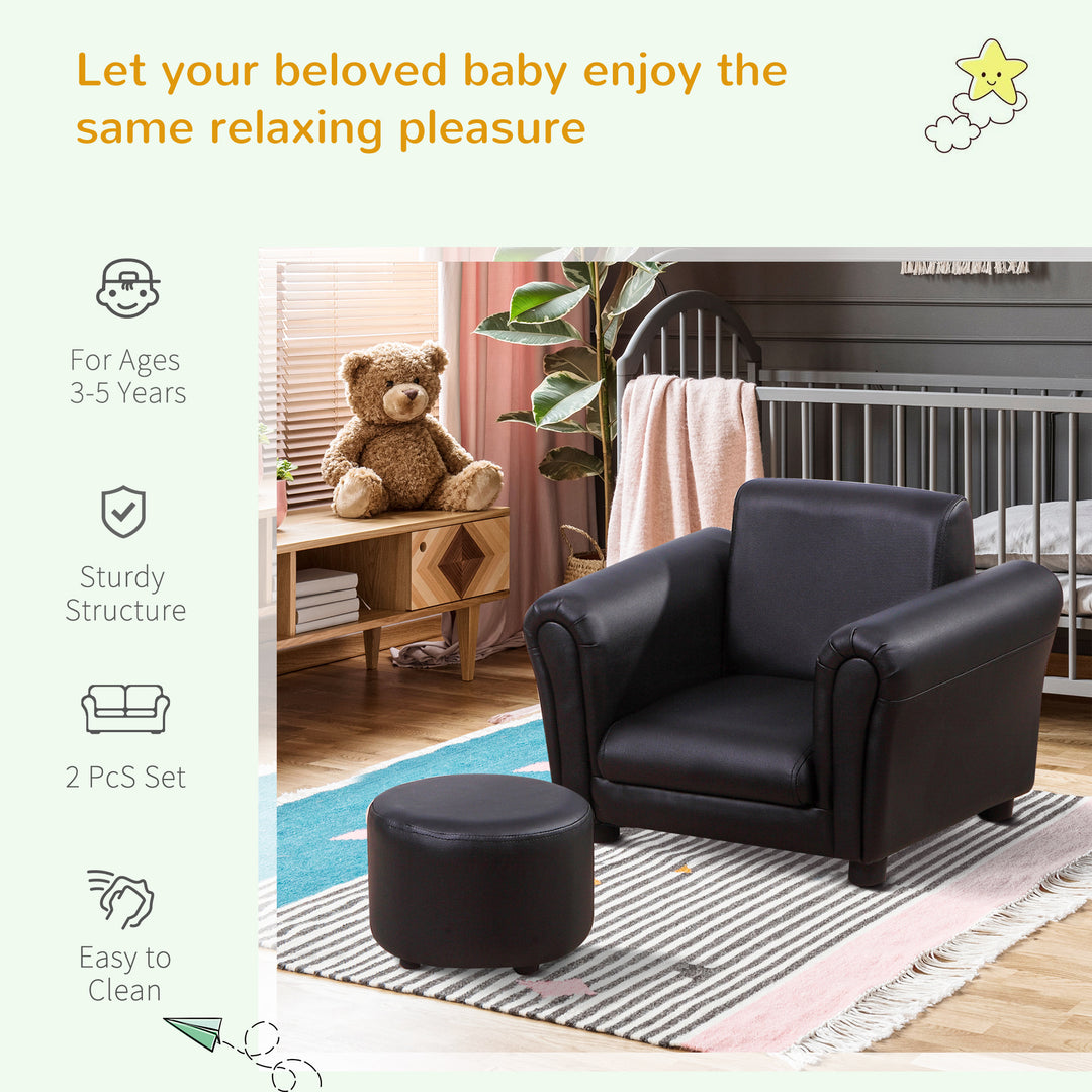 Toddler Chair Single Seater Kids Sofa Set, Kids Sofa with Stool, Black