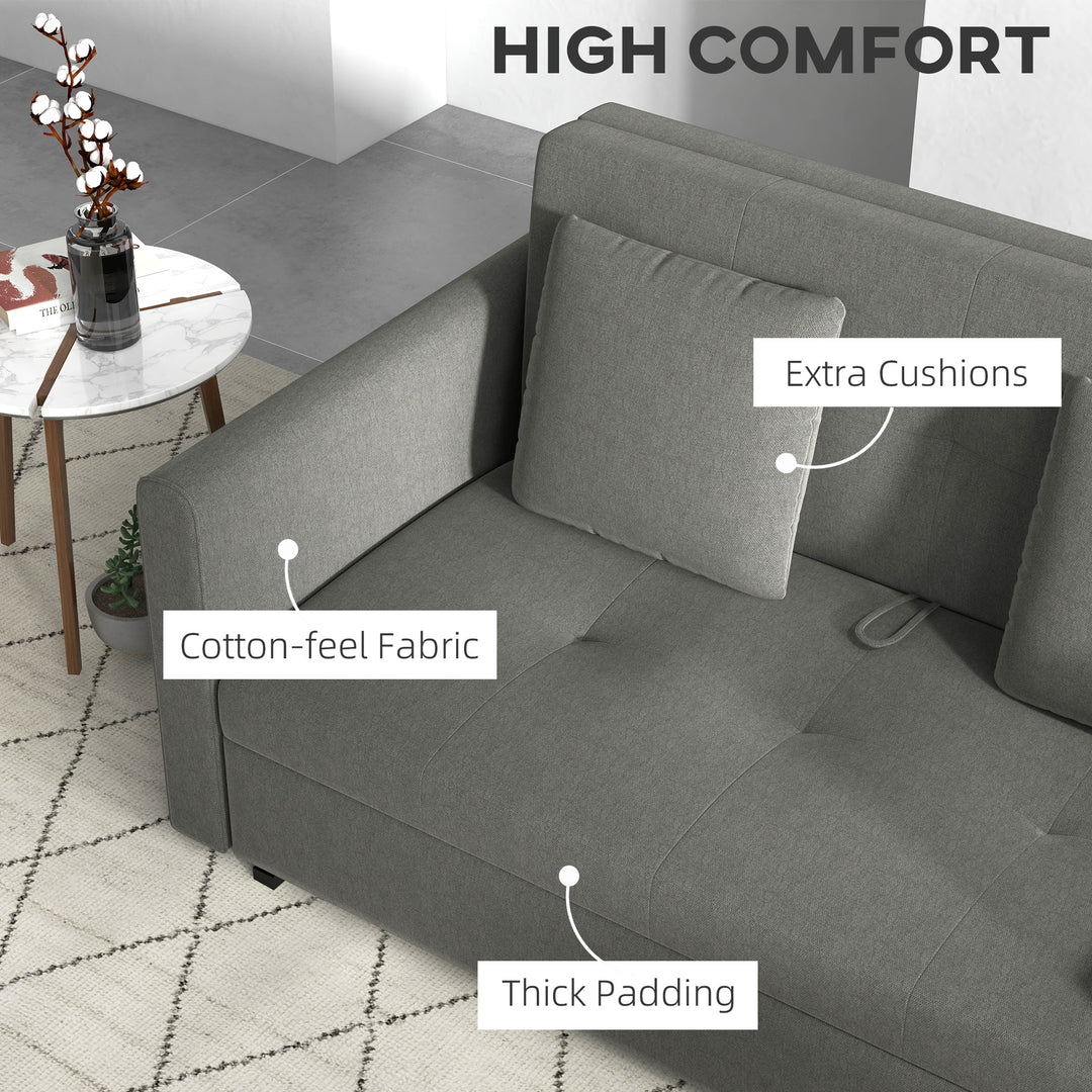 2 Seater Sofa Bed, Convertible Bed Settee, Modern Fabric Loveseat Sofa Couch w/ Cushions, Hidden Storage for Guest Room, Light Grey