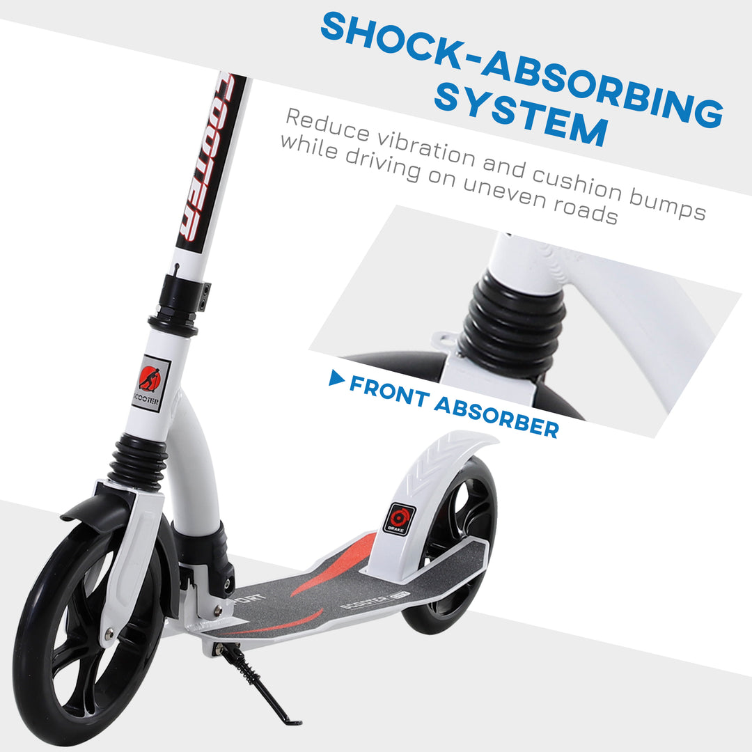 Teens Adult Kick Scooter w/ Shock Absorption Mechanism Foldable Adjustable Height Aluminium Frame Ride On Toy for 14+ - White