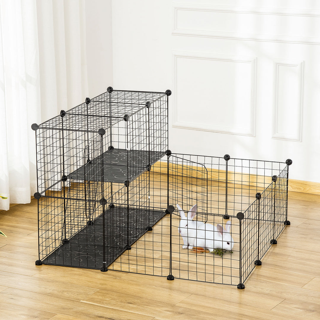 PawHut Pet Playpen w/ Door Customisable Fence for Guinea Pigs Hamsters Chinchillas Hedgehogs - Black