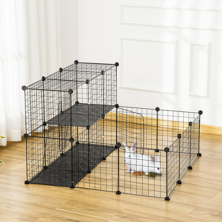 PawHut Pet Playpen w/ Door Customisable Fence for Guinea Pigs Hamsters Chinchillas Hedgehogs - Black