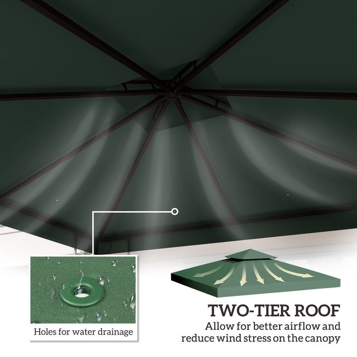 3 x 3 m Gazebo Top Cover Double Tier Canopy Replacement Pavilion Roof Dark Green