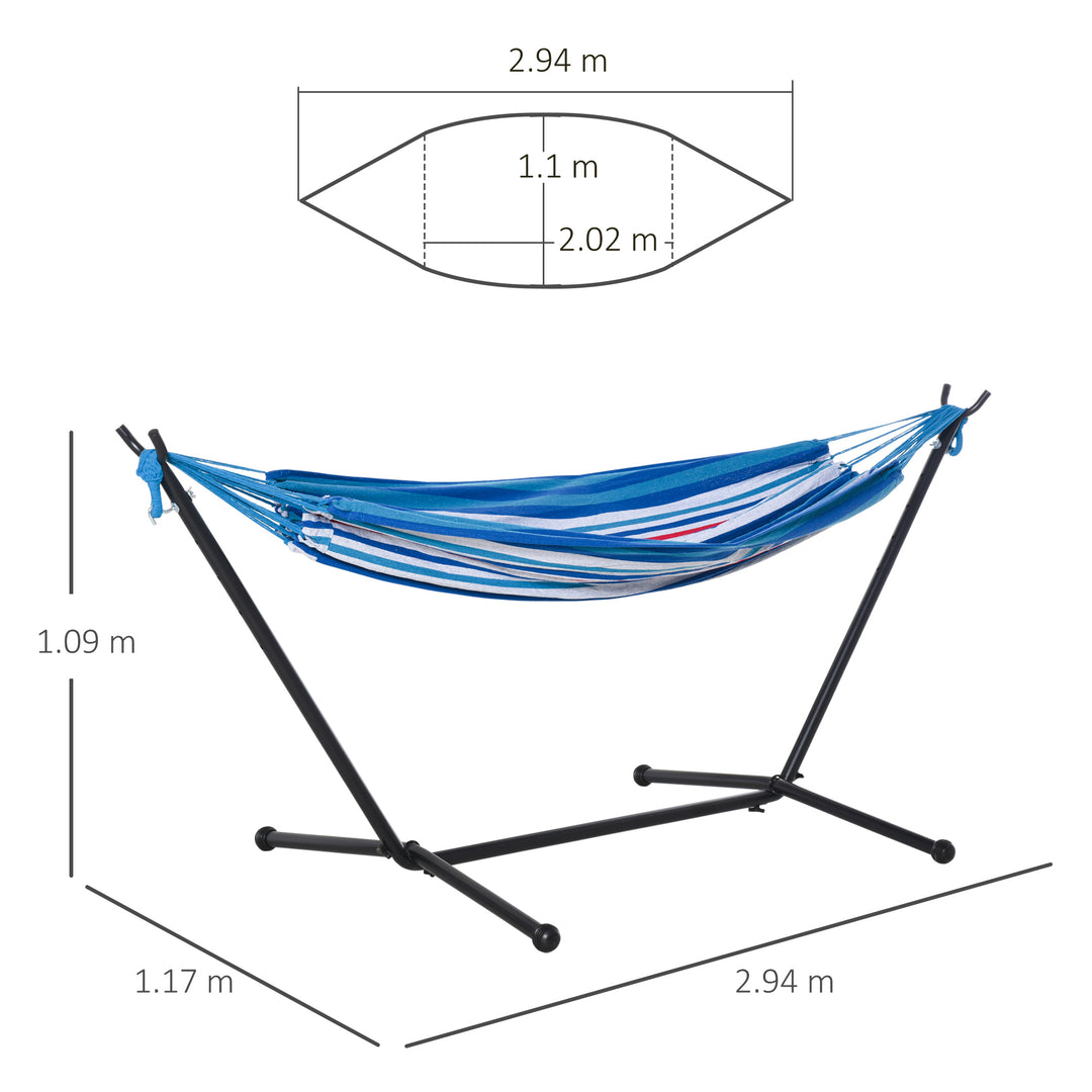 294 x 117cm Hammock with Stand Camping Hammock with Portable Carrying Bag, Adjustable Height, 120kg Load Capacity, White Stripe
