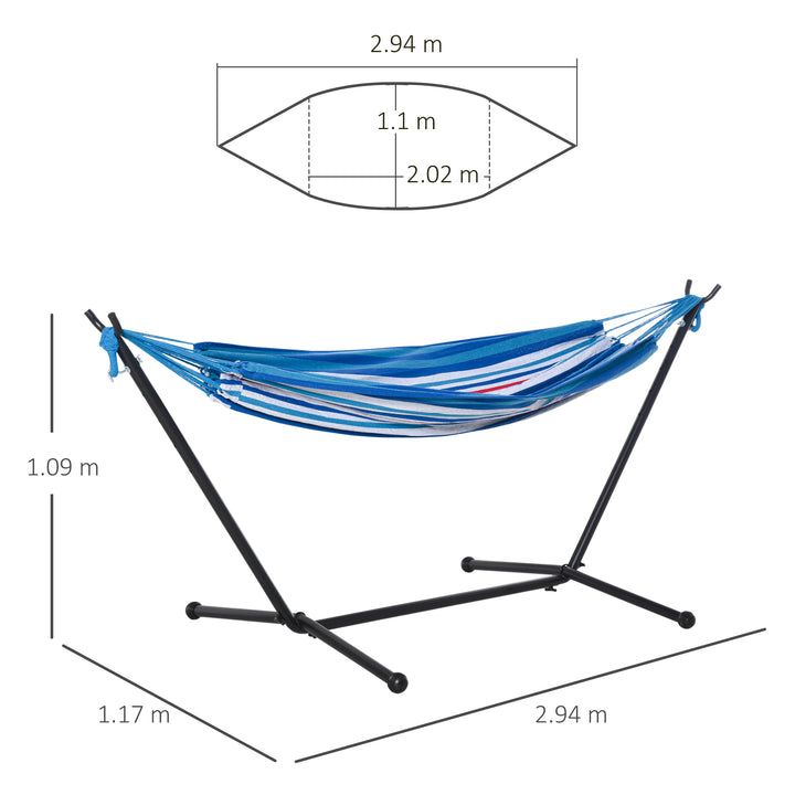 294 x 117cm Hammock with Stand Camping Hammock with Portable Carrying Bag, Adjustable Height, 120kg Load Capacity, White Stripe
