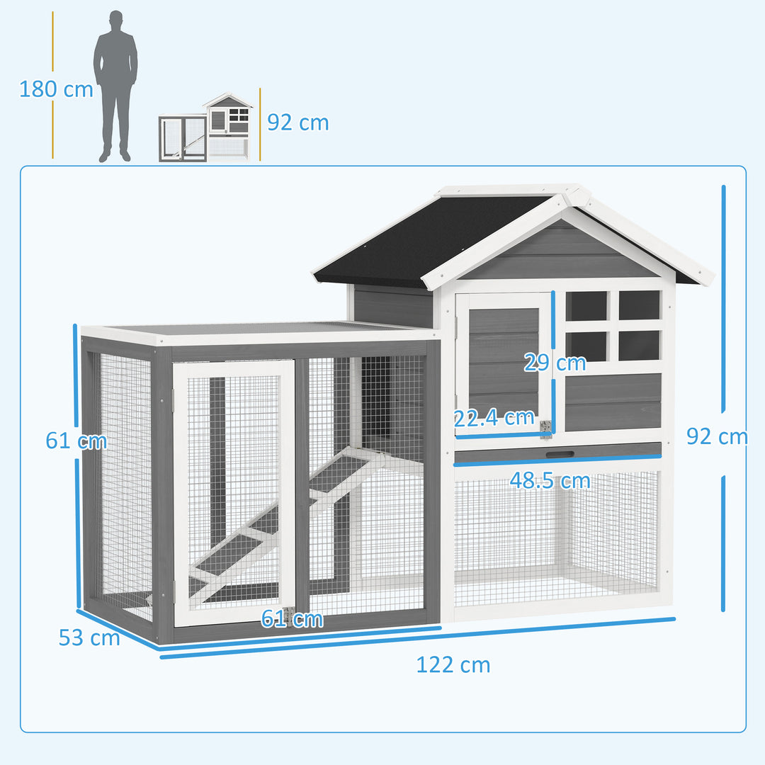 PawHut 2 Tier Wooden Rabbit Guinea Pig Hutch Guinea Pig Cage Bunny Cage Pull Out Tray Small Animal House w/ Ramp 122 x 62.6 x 92 cm