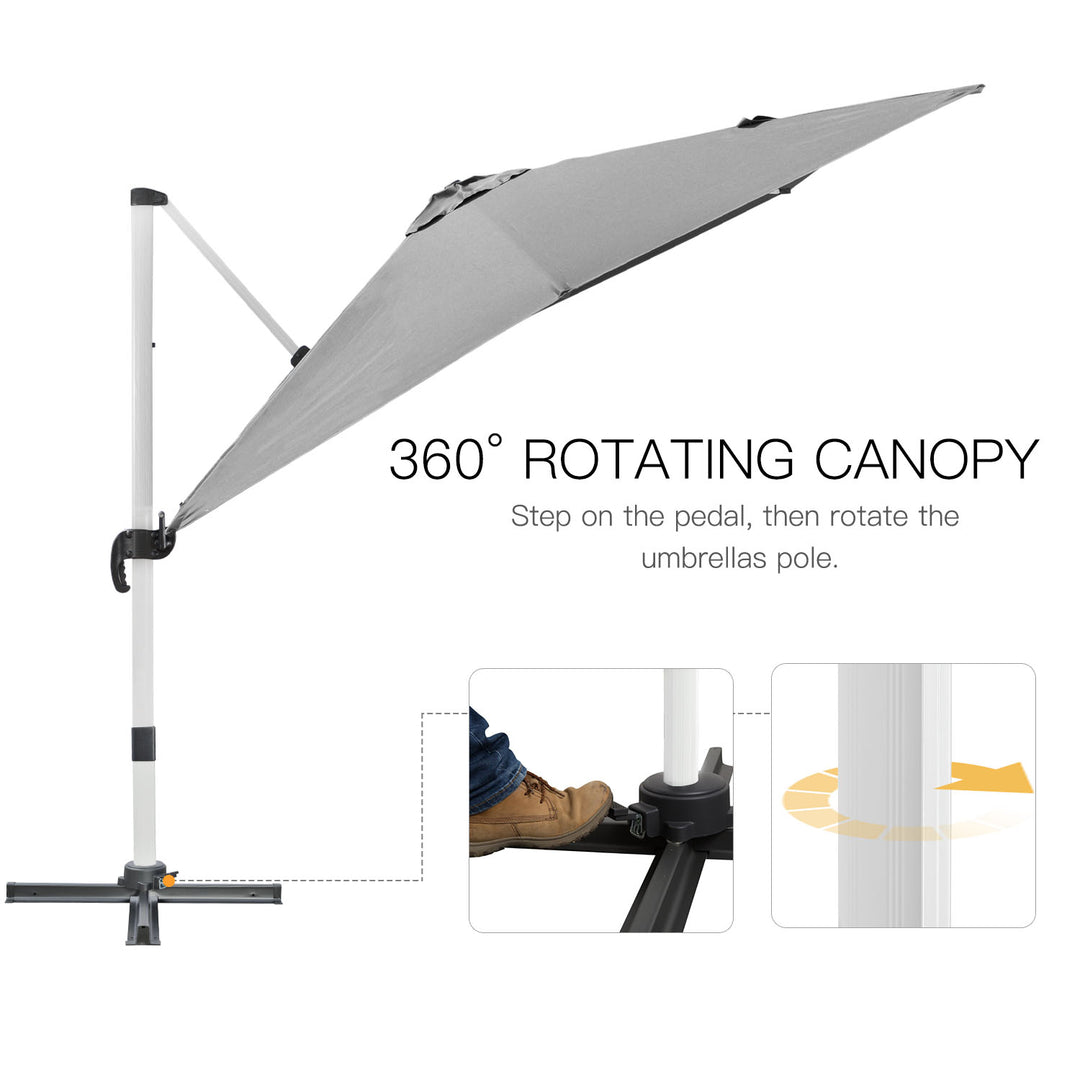 3 x 3(m) Cantilever Parasol, Square Garden Umbrella with Cross Base, Crank Handle, Tilt, 360° Rotation and Aluminium Frame, Grey