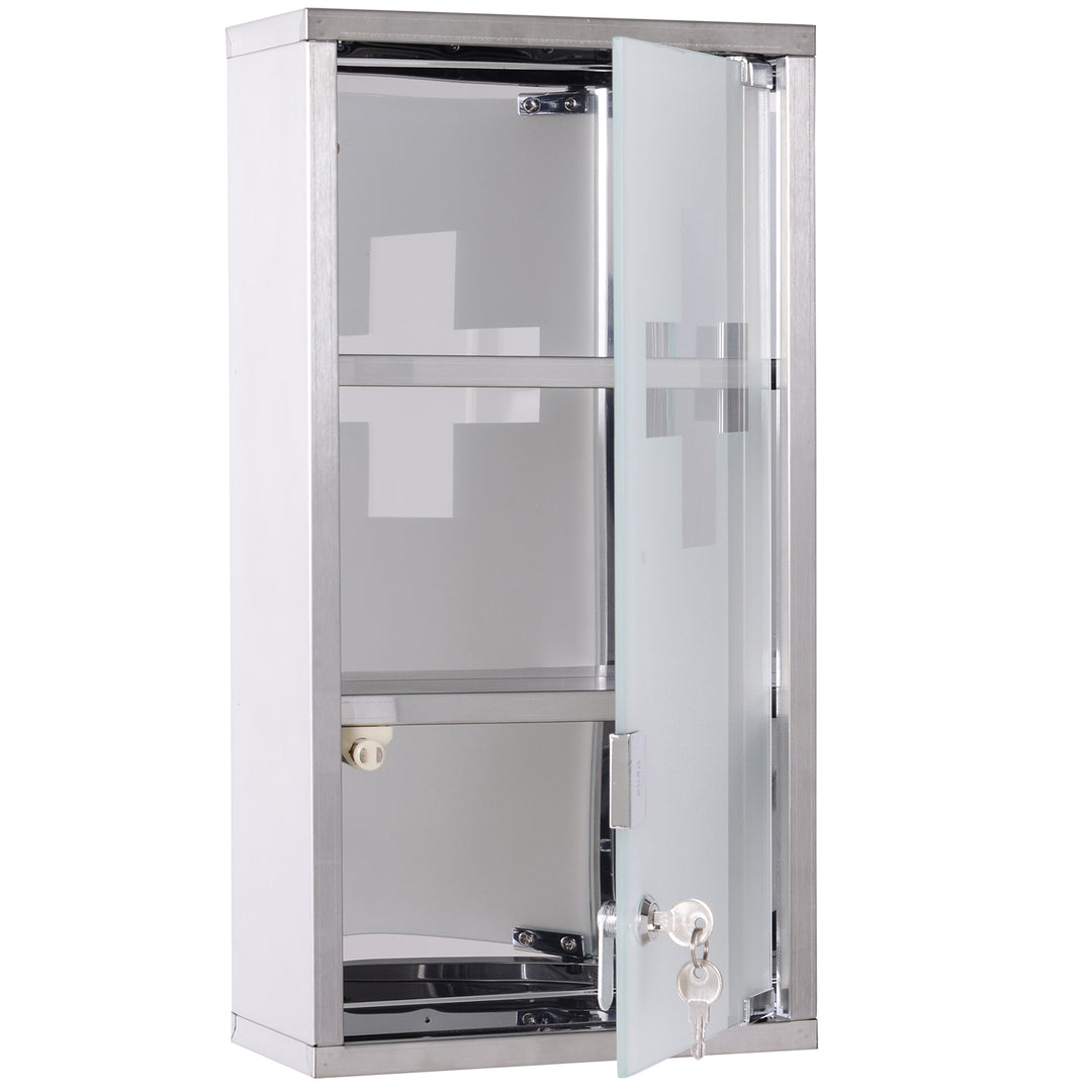 Stainless Steel wall mounted Medicine Cabinet with 2 Shelves + Security Glass Door Lockable 48 cm(H)