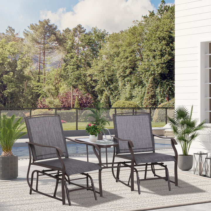 Garden Double Glider Rocking Chairs with Middle Table - Grey
