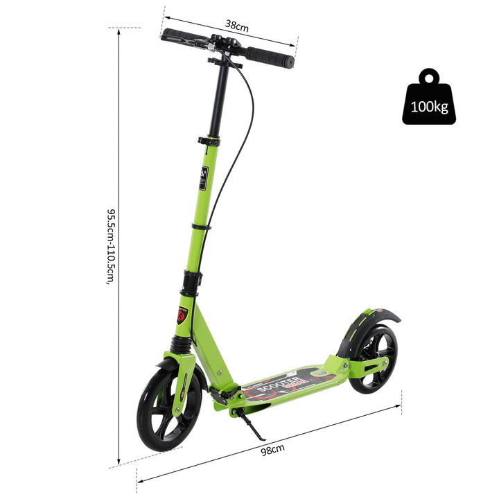 Teens Adult Kick Scooter Foldable Adjustable Aluminum Ride On Toy For 14+ w/ Dual Brake System, Shock Mitigation System - Green 95.5-110.5H CM