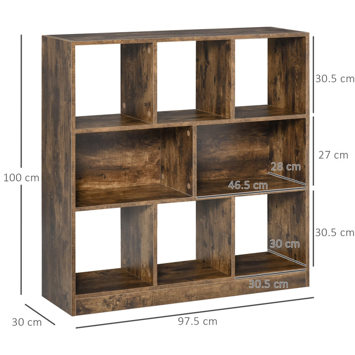 HOMCOM Storage Shelf 3-Tier Bookcase Display Rack Home Organizer for Home Office, Living Room, Playroom, Rustic Brown