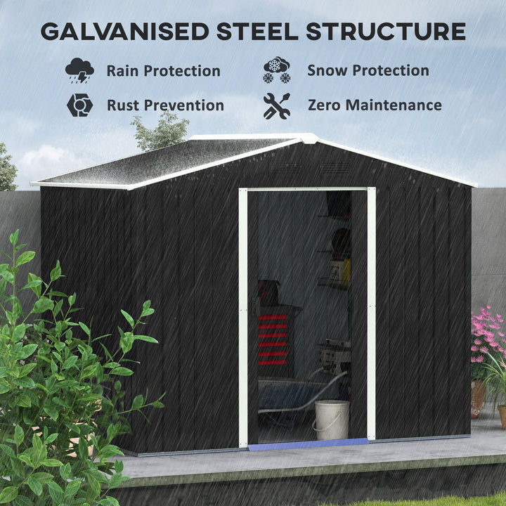 Outsunny 8 x 6ft Garden Storage Shed Double Door Ventilation Windows Sloped Roof Outdoor Equipment Tool, Grey