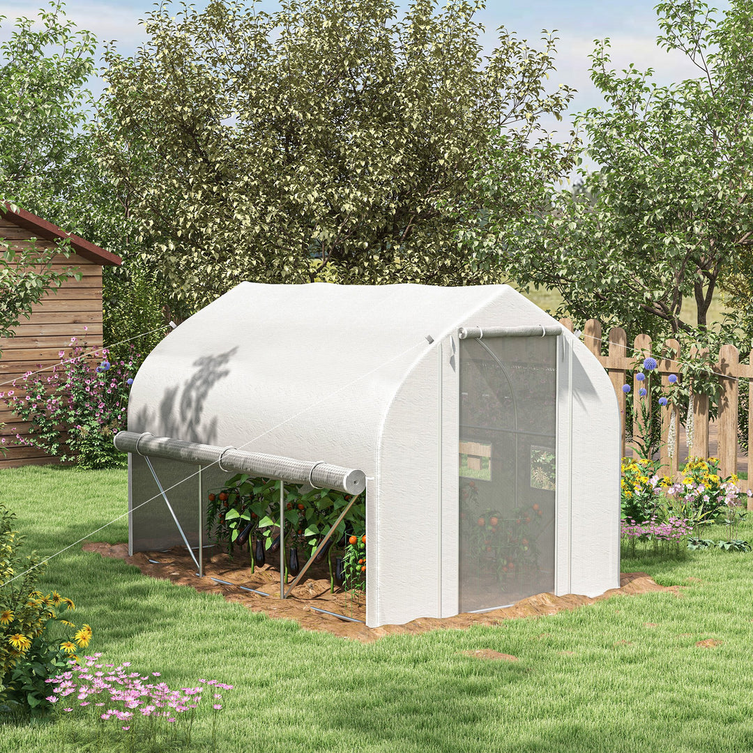 Walk-in Polytunnel Greenhouse, Zipped Roll Up Sidewall-White