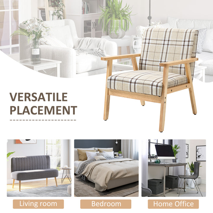 Modern Accent Chairs with Cushioned Seat, Upholstered Linen-Feel Armchair for Bedroom, Living Room Chair with Arms and Wood Legs, Beige