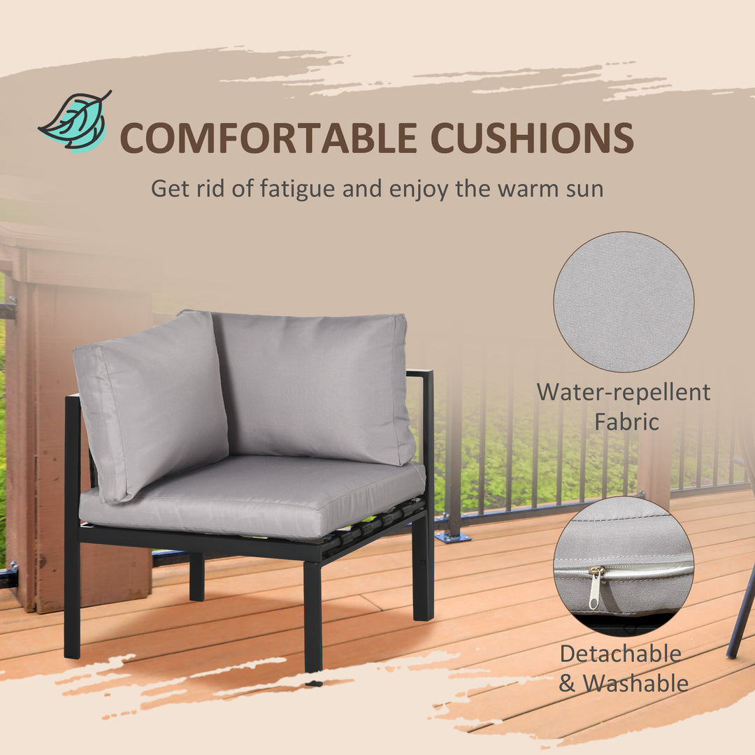 4 Piece Garden Furniture Set Metal Sofa Set w/ Tempered Glass Coffee Table, Conversational Corner Sofa Loveseat w/Padded Cushions Light Grey