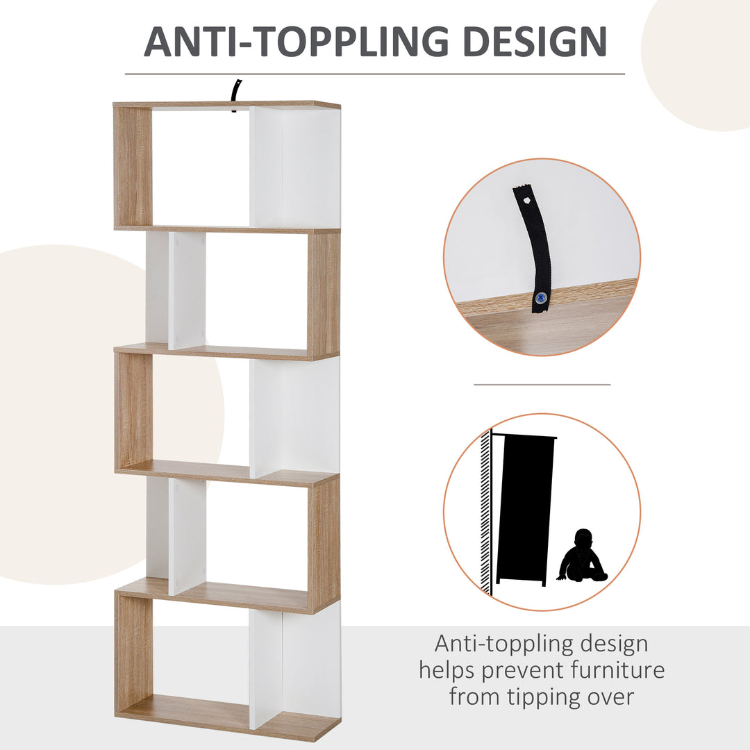 5-tier Bookcase Storage Display Shelving S Shape design Unit Divider White
