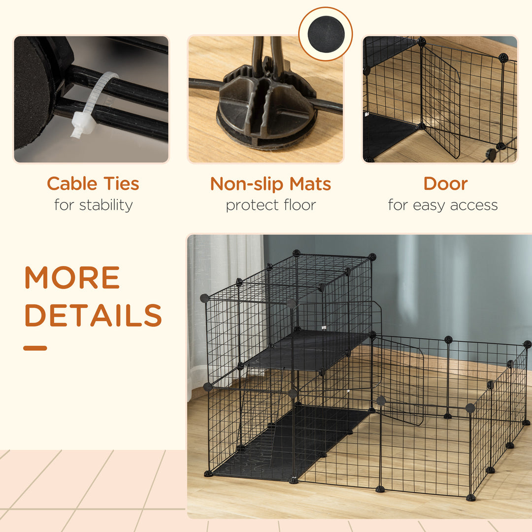PawHut Pet Playpen w/ Door Customisable Fence for Guinea Pigs Hamsters Chinchillas Hedgehogs - Black