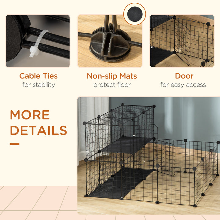 PawHut Pet Playpen w/ Door Customisable Fence for Guinea Pigs Hamsters Chinchillas Hedgehogs - Black