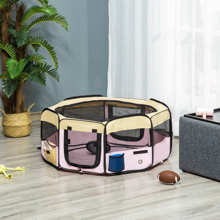 PawHut Fabric Pet Dog Cat Puppy Playpen Rabbit Guinea Pig in Pink Small L37 x H37cm x D90cm