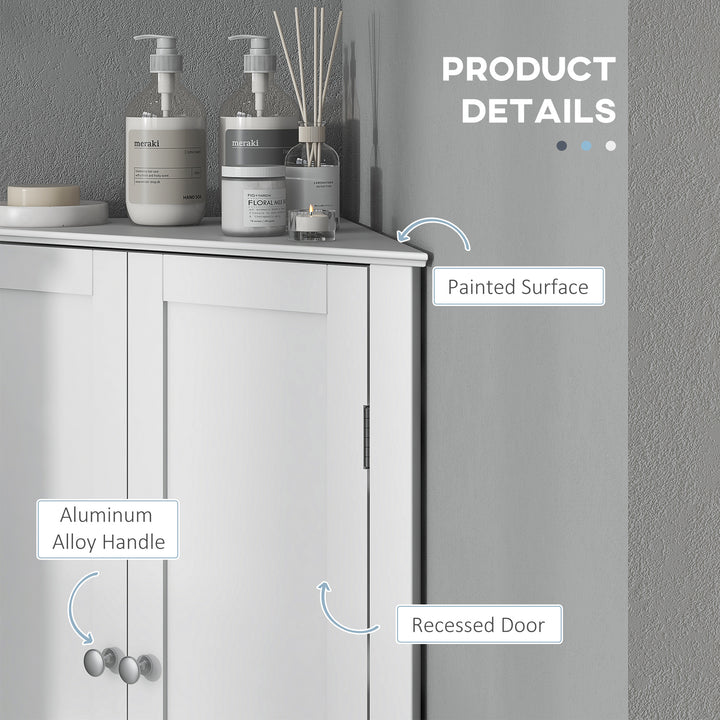 Triangle Bathroom Cabinet, Corner Bathroom Storage Unit with Adjustable Shelf and Recessed Door, Free Standing, White