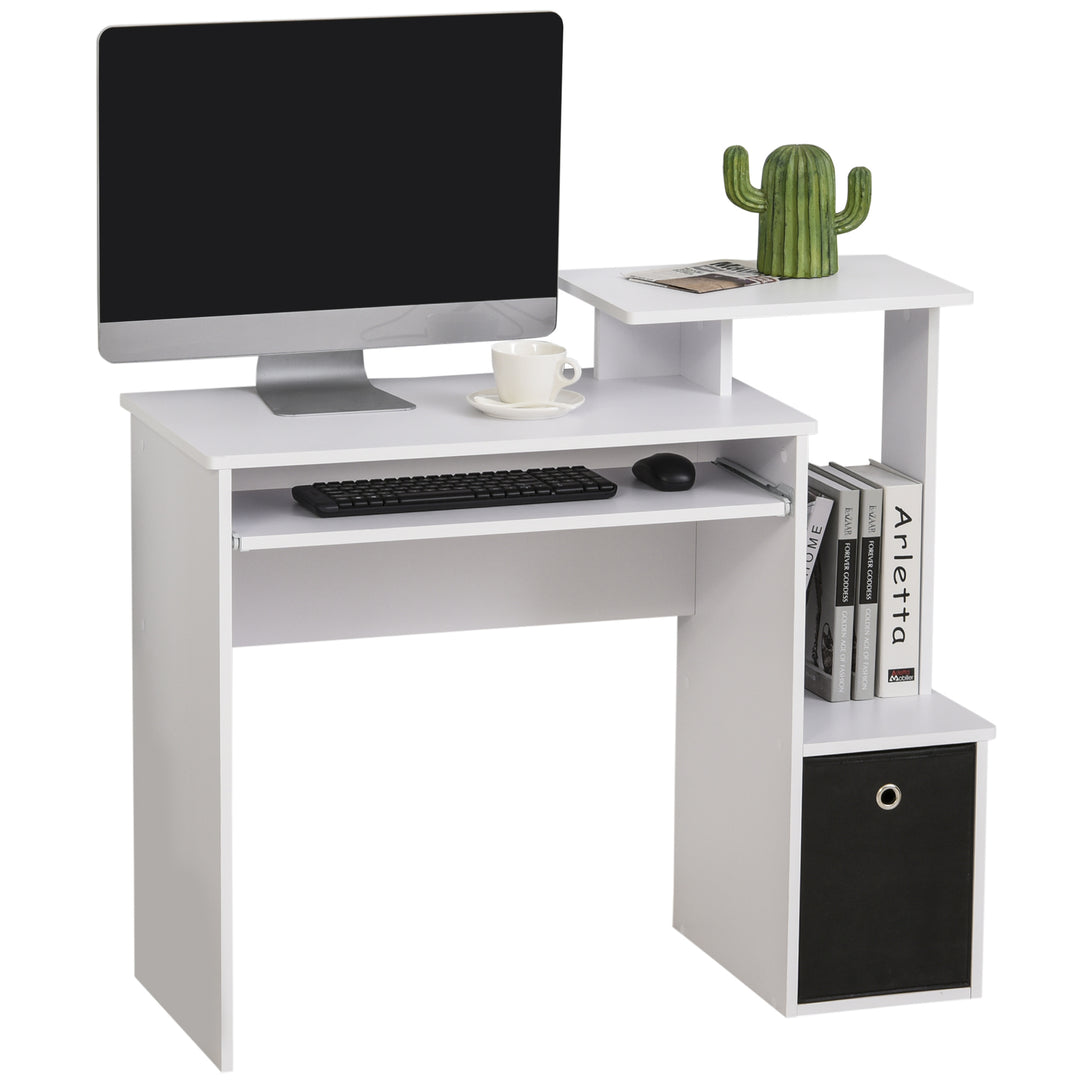 Compact Small Computer PC Desk with Sliding Keyboard Tray Storage Drawer Shelf Home Office Workstation Gaming Study White