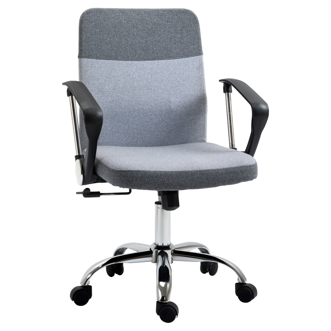 Vinsetto Ergonomic Office Chair Linen Fabric Swivel Computer Desk Chair Home Study Adjustable Chair with Wheels, Grey
