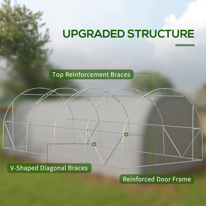 Polytunnel Greenhouse w/ Upgraded Structure, 15 Plant Labels-White