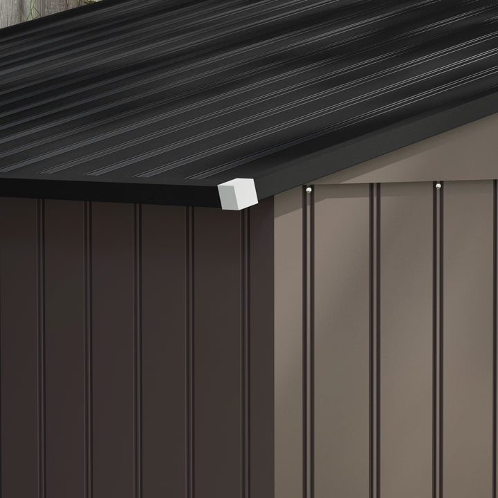 9 x 6FT Garden Metal Storage Shed Outdoor Storage Shed with Foundation Ventilation & Doors, Brown