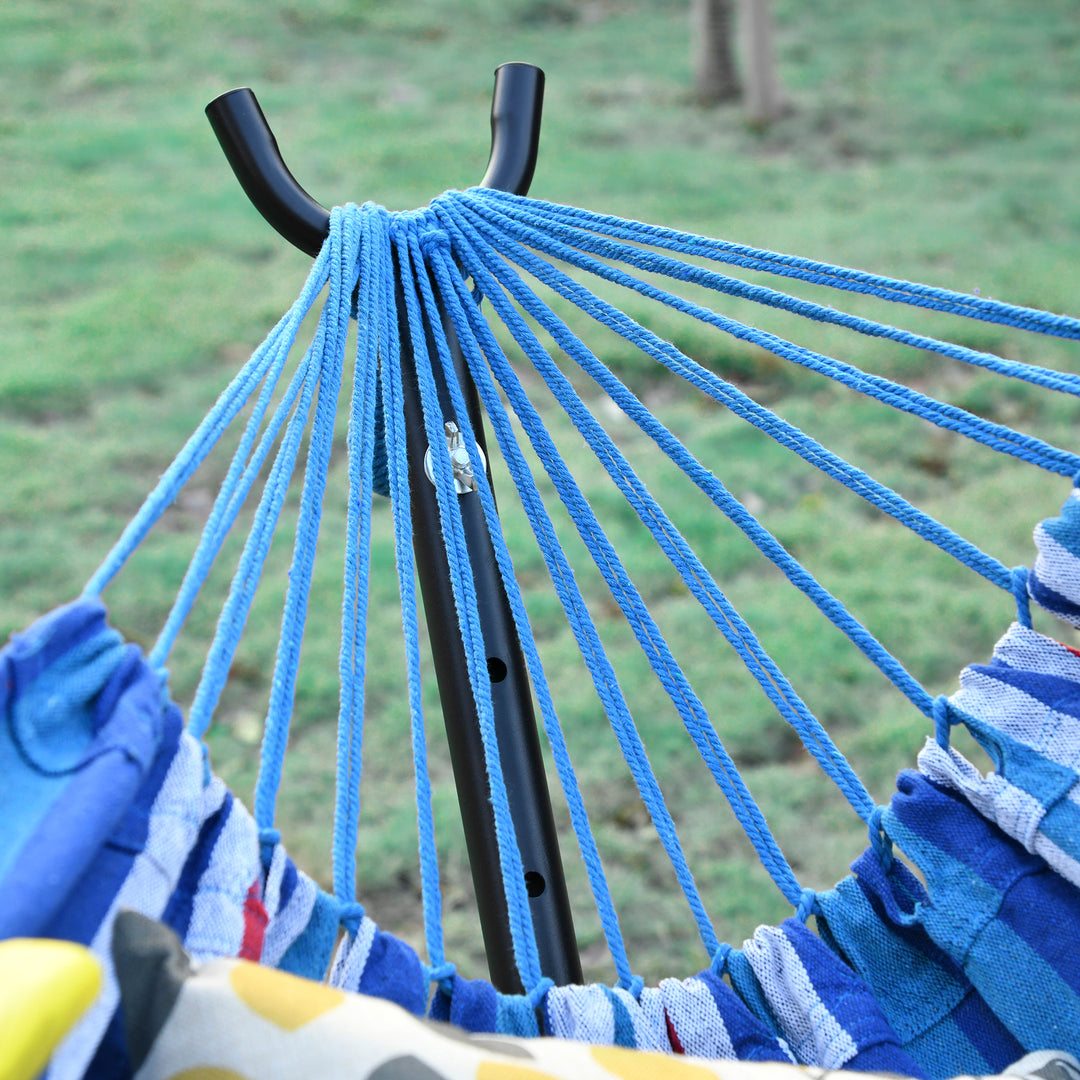 294 x 117cm Hammock with Stand Camping Hammock with Portable Carrying Bag, Adjustable Height, 120kg Load Capacity, White Stripe