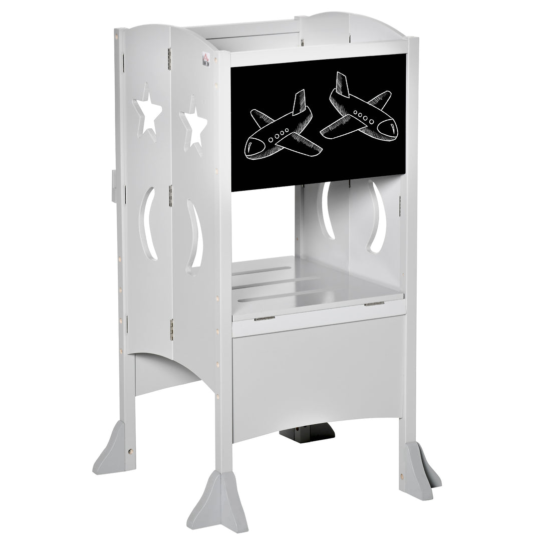 Kids Step Stool with Blackboard Lockable Handrail - Grey