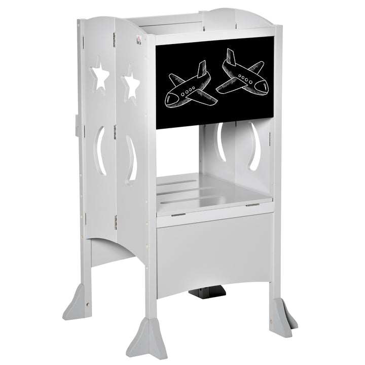 Kids Step Stool with Blackboard Lockable Handrail - Grey