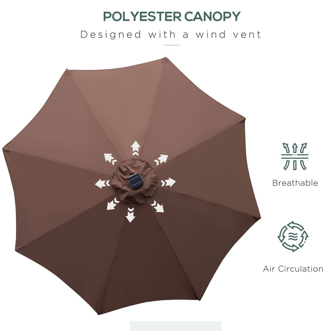 Outsunny Umbrella Parasol 24 Solar LED-Brown/Coffee