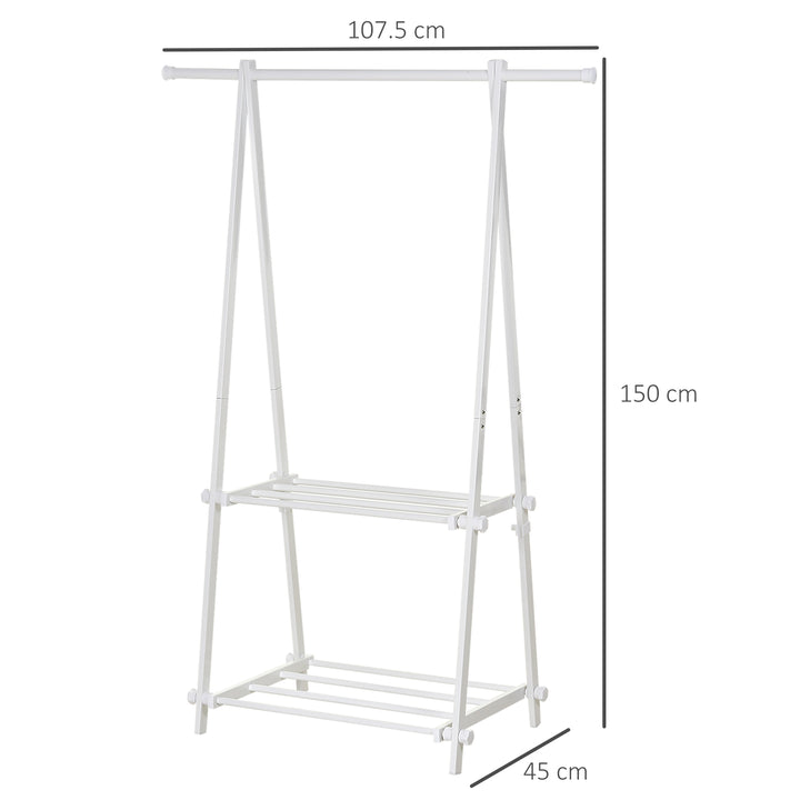 HOMCOM Minimalist Foldable Adjustable Clothes Rack Hanger w/ 2 shelves 107.5L x 45W x 150H cm Hallway Entryway Furniture - White