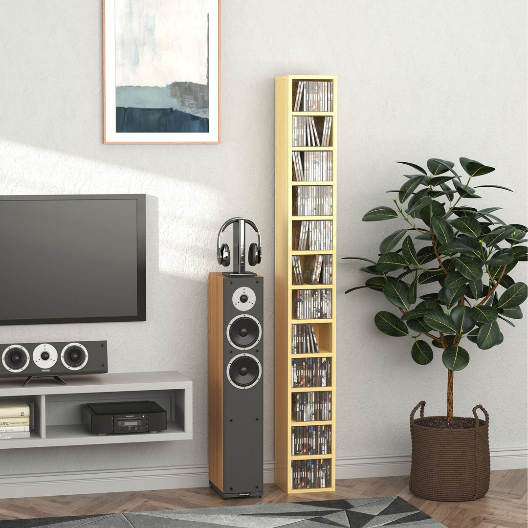 HOMCOM 12-tier Media Storage Cabinet 204 CDs Shelf Tower Multimedia Organizer Rack Stand Bookcase Display Unit