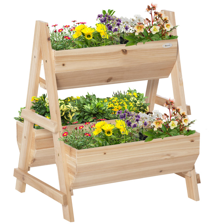Outsunny Wood Raised Garden Bed, Outdoor Planter Box with Stand, Nonwoven Fabric for Vegetables, Herbs, Flowers, Natural