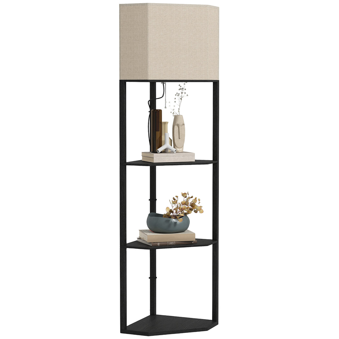 Corner Floor Lamp with Shelves, Modern Tall Standing Lamps for Living Room, Bedroom, with Pull Chain Switch (Bulb not Included), Black