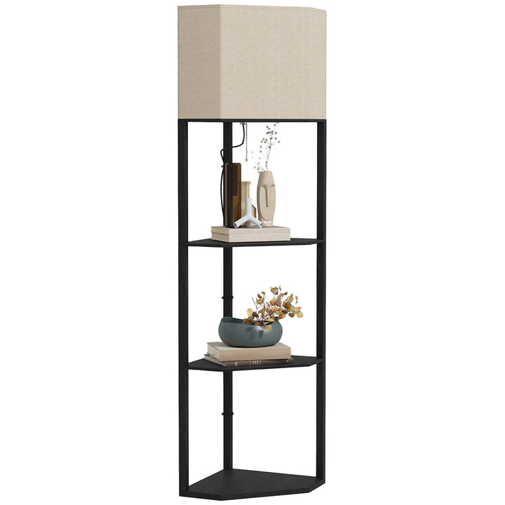 Corner Floor Lamp with Shelves, Modern Tall Standing Lamps for Living Room, Bedroom, with Pull Chain Switch (Bulb not Included), Black