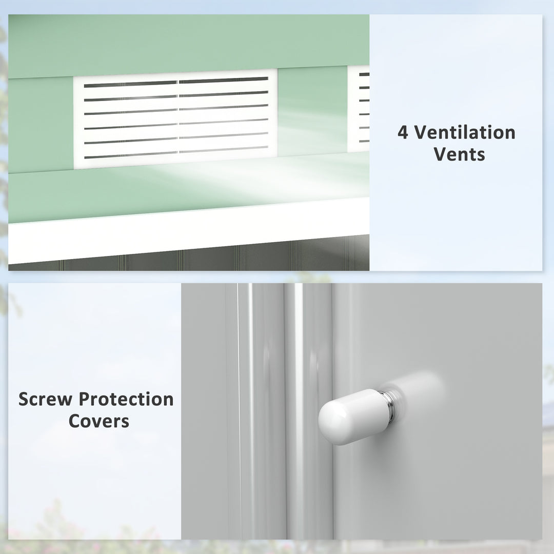 7ft x 4ft Lockable Garden Metal Storage Shed Large Patio Roofed Tool Storage Building Foundation Sheds Box Outdoor Furniture, Light Green