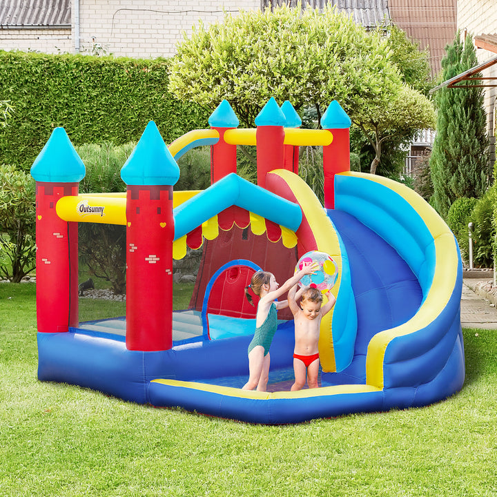 Outsunny 4 in 1 Kids Bounce Castle Large Inflatable House Trampoline Slide Water Pool Climbing Wall for Kids Age 3-8, 2.9 x 2.7 x 2.3m