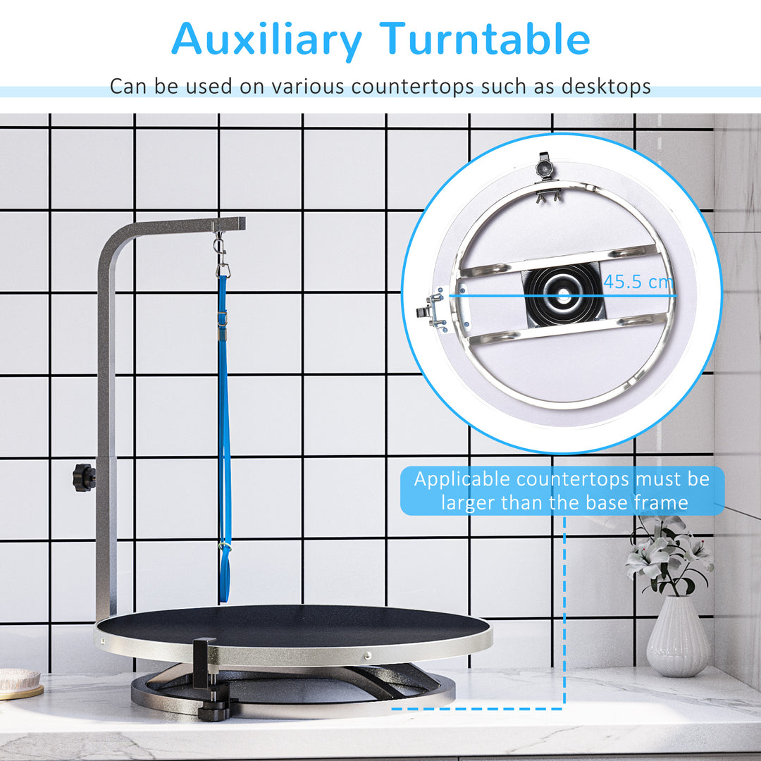 PawHut Rotatable Pet Grooming Tablewith Adjustable Arm Non-Slip Tabletop Locking System Aluminium Steel Frame Safety Leash Φ55 Black