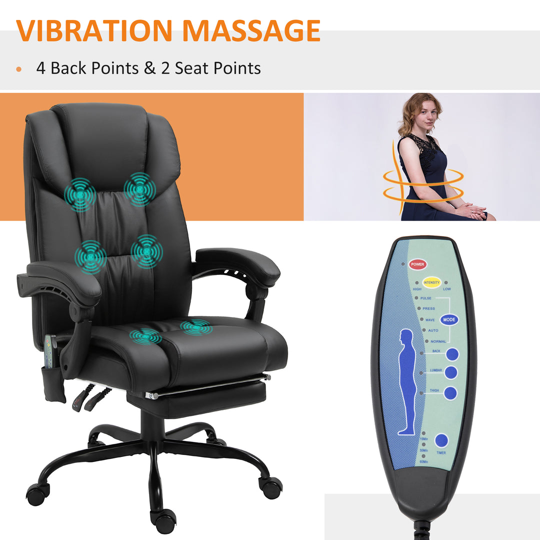 Vinsetto 6-Point PU Leather Massage Racing Chair Electric Padded Recliner Chair Height Angle Adjustable 5 Wheels w/ Remote Footrest Home Office Black