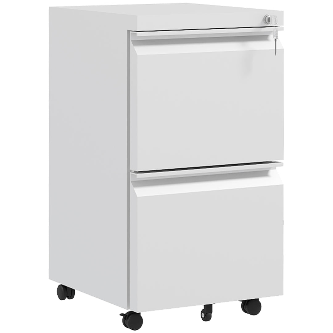 Vinsetto 2-Drawer Mobile Filing Cabinet on Wheels, Steel Lockable File Cabinet with Adjustable Hanging Bar for Letter, A4 and Legal Size, White