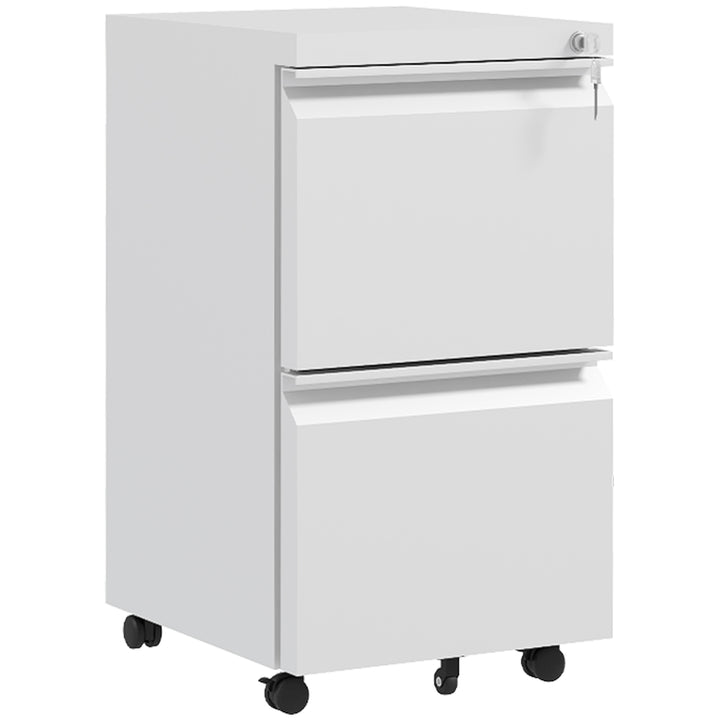 Vinsetto 2-Drawer Mobile Filing Cabinet on Wheels, Steel Lockable File Cabinet with Adjustable Hanging Bar for Letter, A4 and Legal Size, White